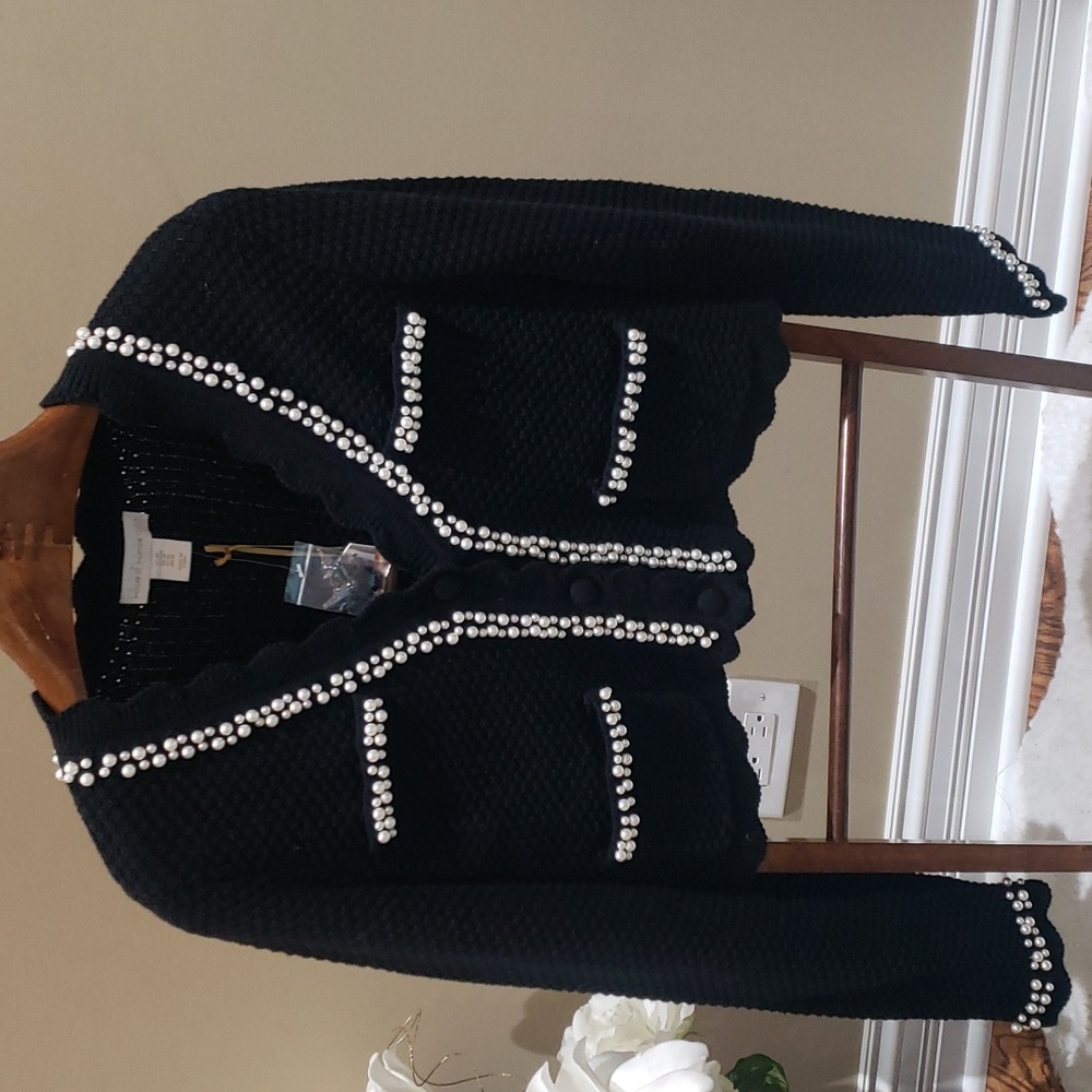 Nwt medium House of Harlow black sweater with pearls - Picture 3 of 15